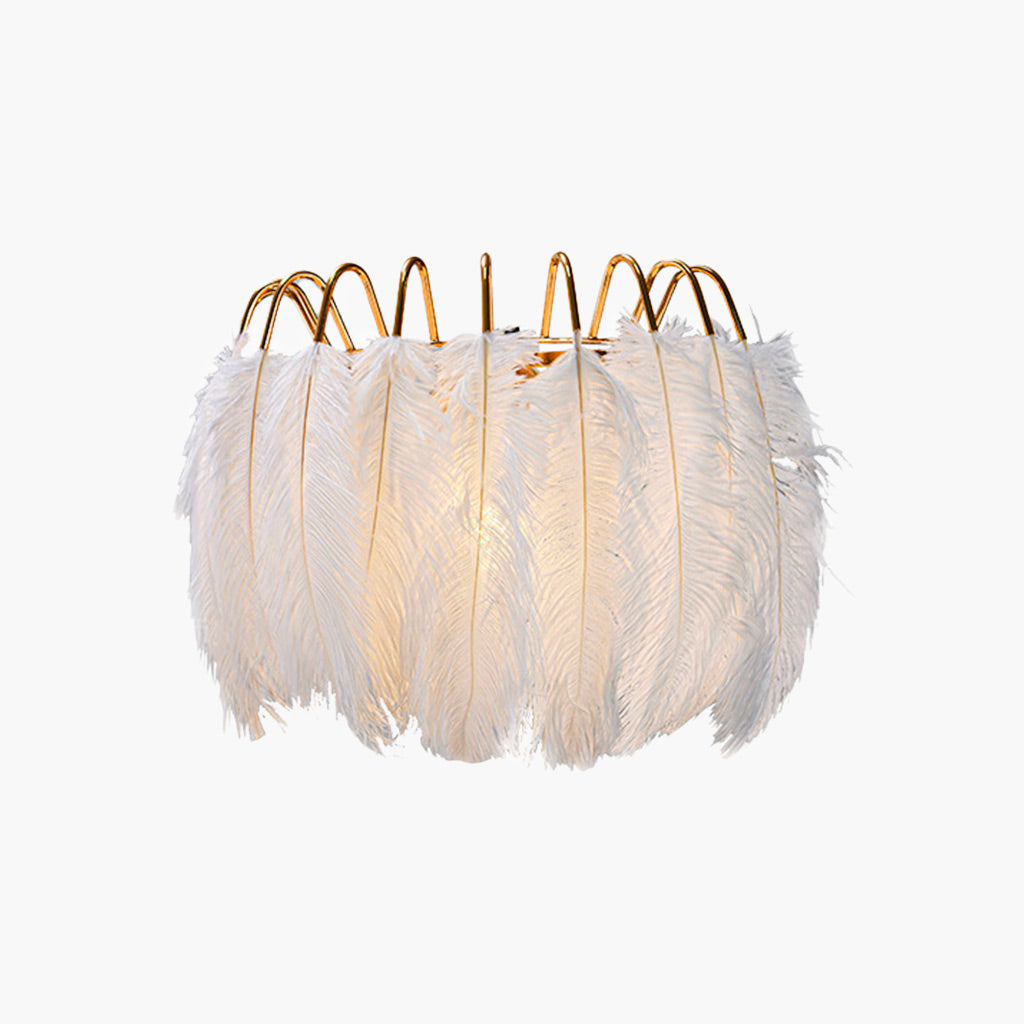 Wall Sconce Unique Ostrich Feather Wire Frame, White