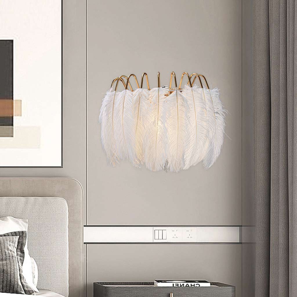 Wall Sconce Unique Ostrich Feather Wire Frame, White