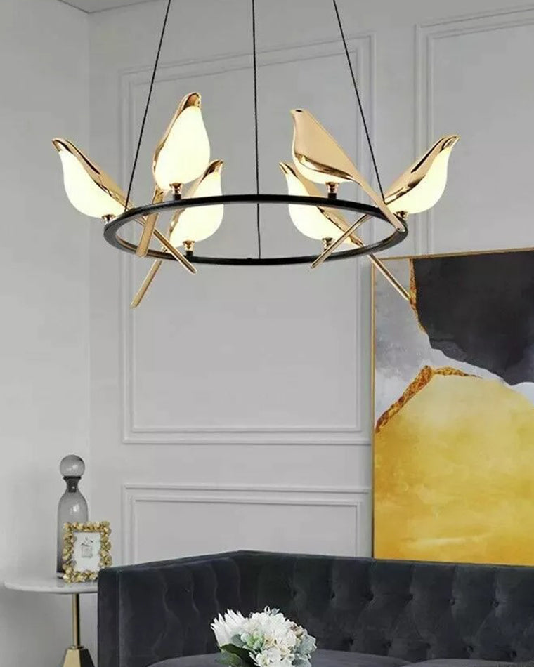 WOMO Black and Gold Bird Chandelier-WM2512