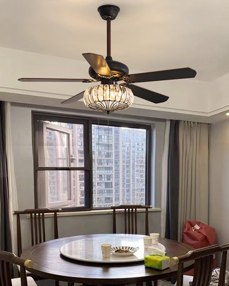 WOMO Vintage Crystal Ceiling Fan Lamp-WM5122