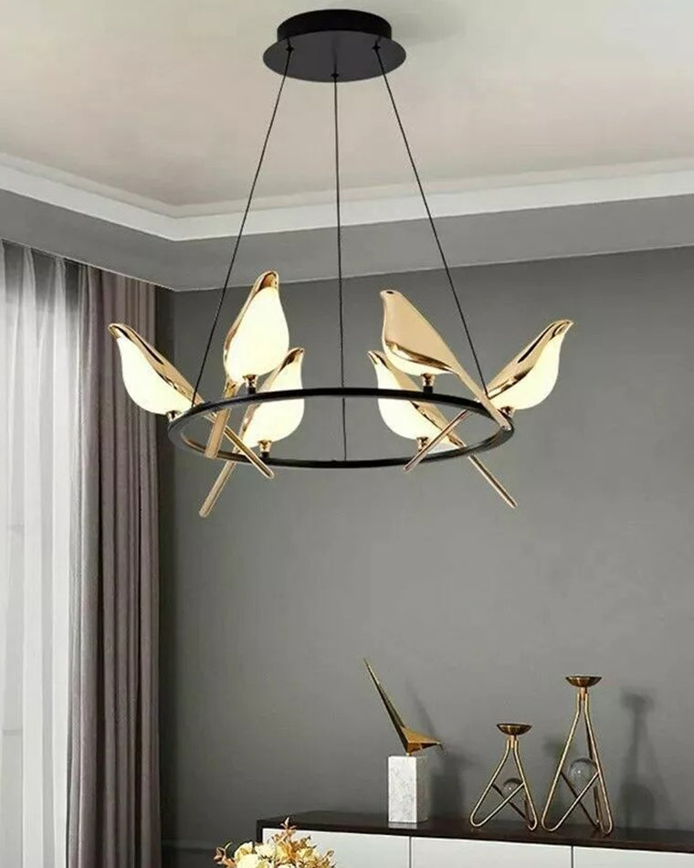 WOMO Black and Gold Bird Chandelier-WM2512