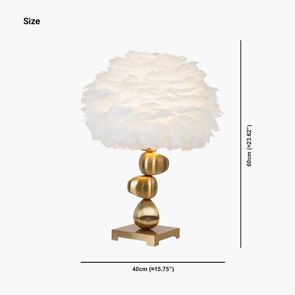 Feather Table Lamp Unique Metal Pebble for Bedroom, White