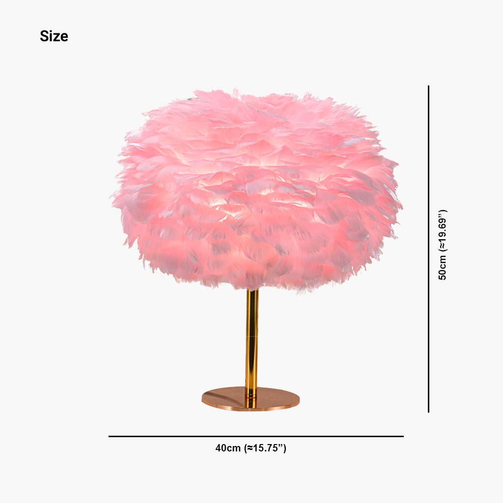 Feather Table Lamp Fairy Bloom for Bedroom, Pink