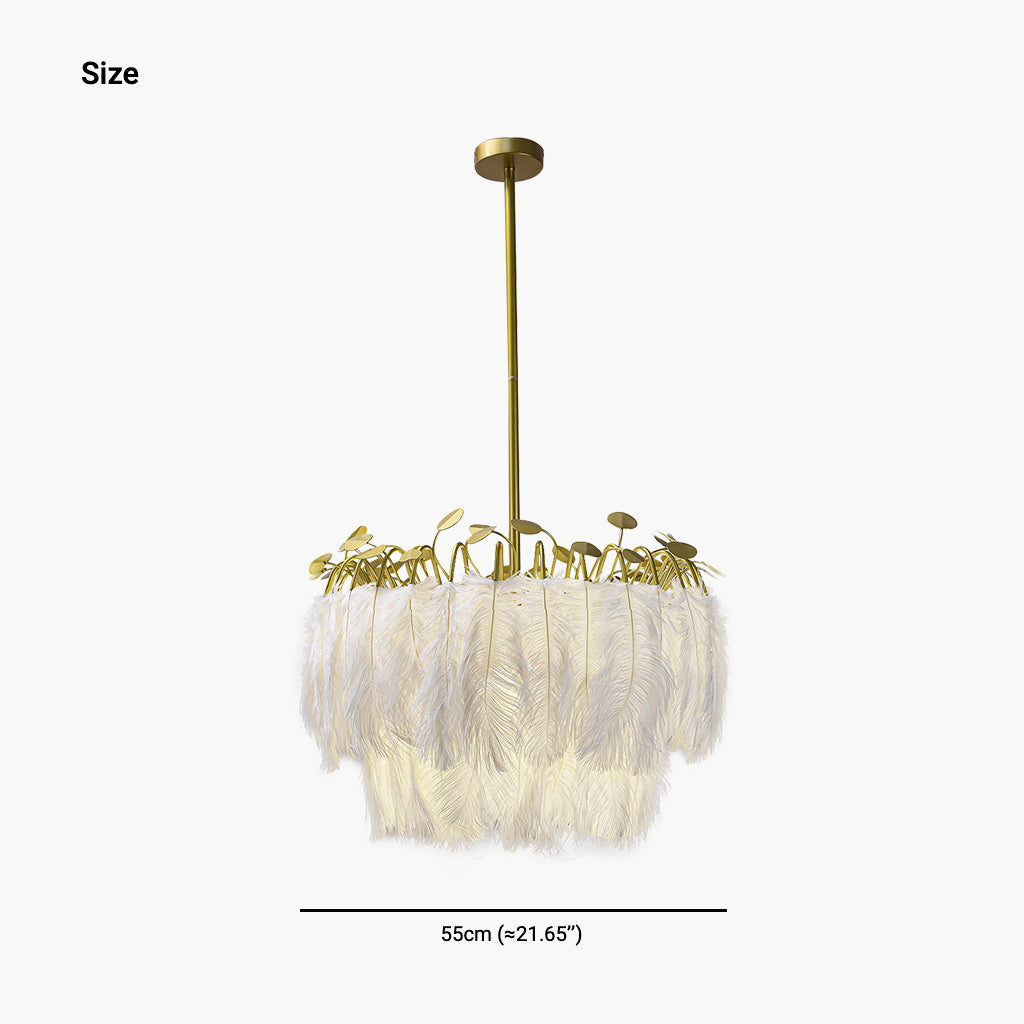 Feather Chandelier Ceiling Light Glamorous Wire Frame, White & Gold