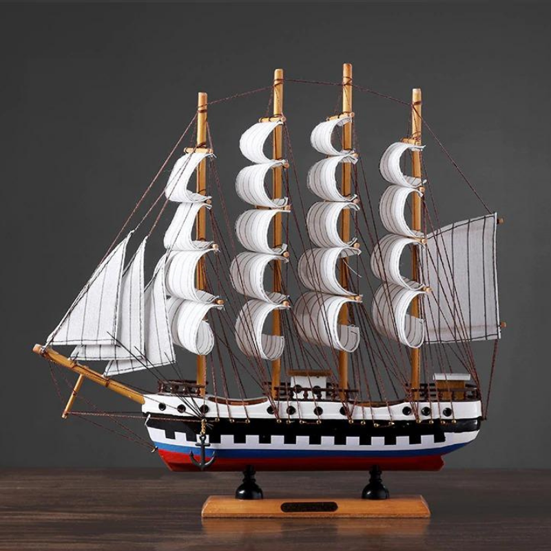HomeQuill‚Ñ¢ Mediterranean Style Wooden Sailboat Model - Nordic Side -