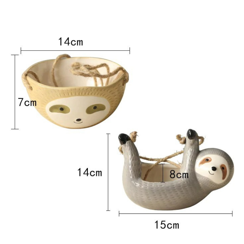 HomeQuill‚Ñ¢ Ceramic Hanging Sloth Plant Pot - Nordic Side -
