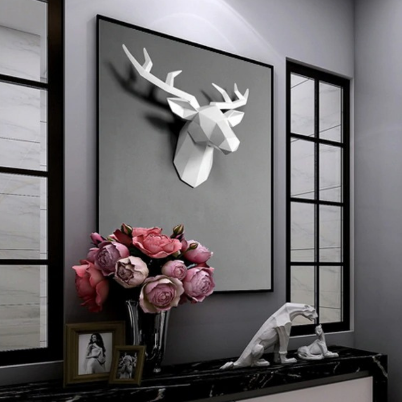 HomeQuill‚Ñ¢ Geometric 3D Deer Head Wall Decoration - Nordic Side -