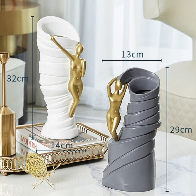 HomeQuill‚Ñ¢ Luxury Golden Lady Flower Vase - Nordic Side -