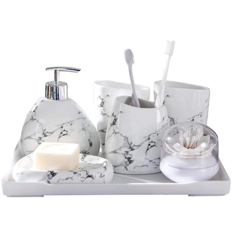 Marble Wash Bathroom Accessories Set - Nordic Side - bathroom accessories