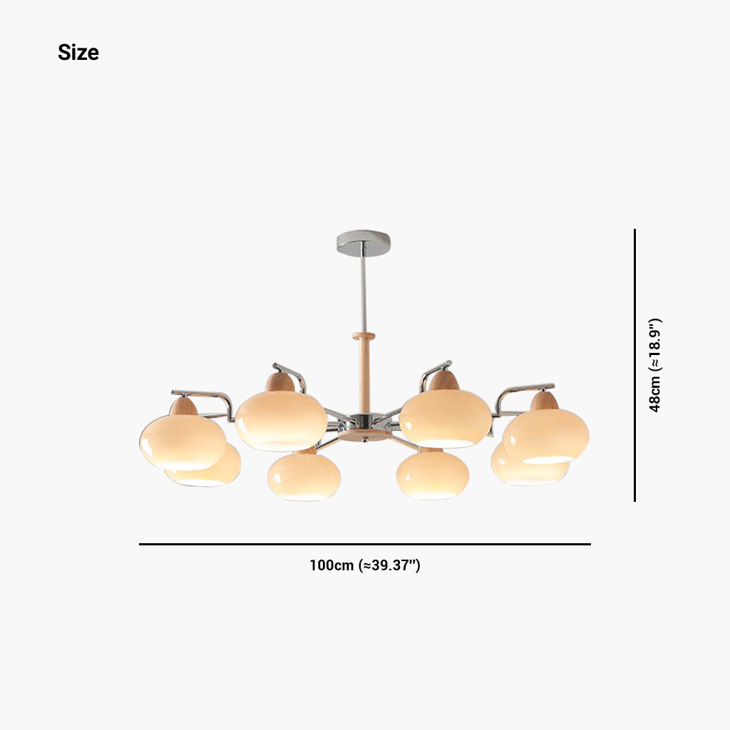 Chandelier Persimmon Chic Bauhaus French Cream Style, Wood & Glass