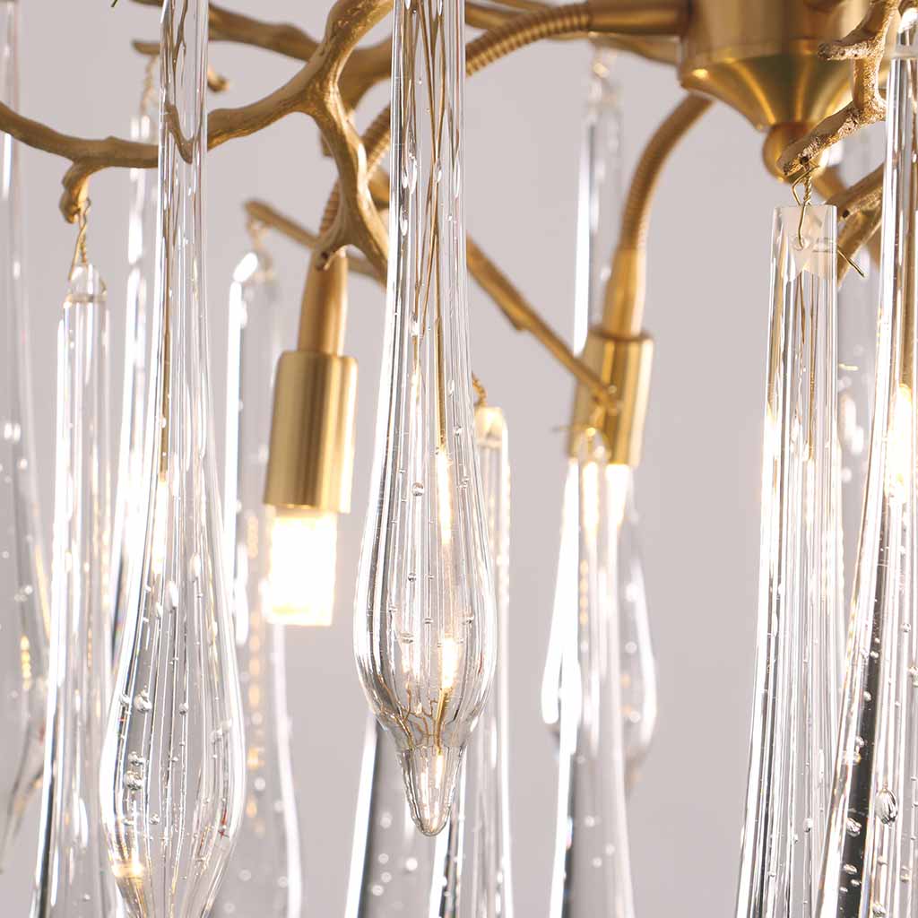 Chandelier Elegant Luxury Branch Brass Crystal Drop
