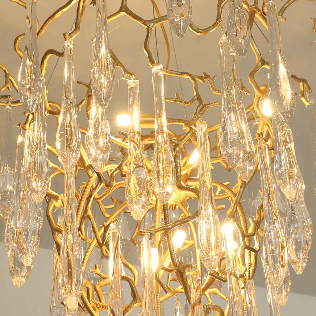 Chandelier Luxury Large High Ceiling Branch Brass and Crystal