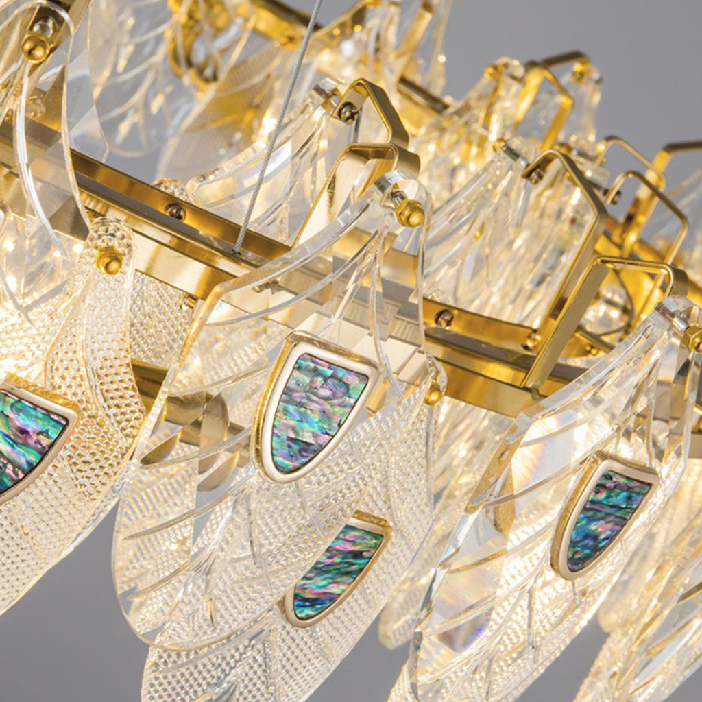 Chandelier Luxurious Crystal Glass Feather, Gold