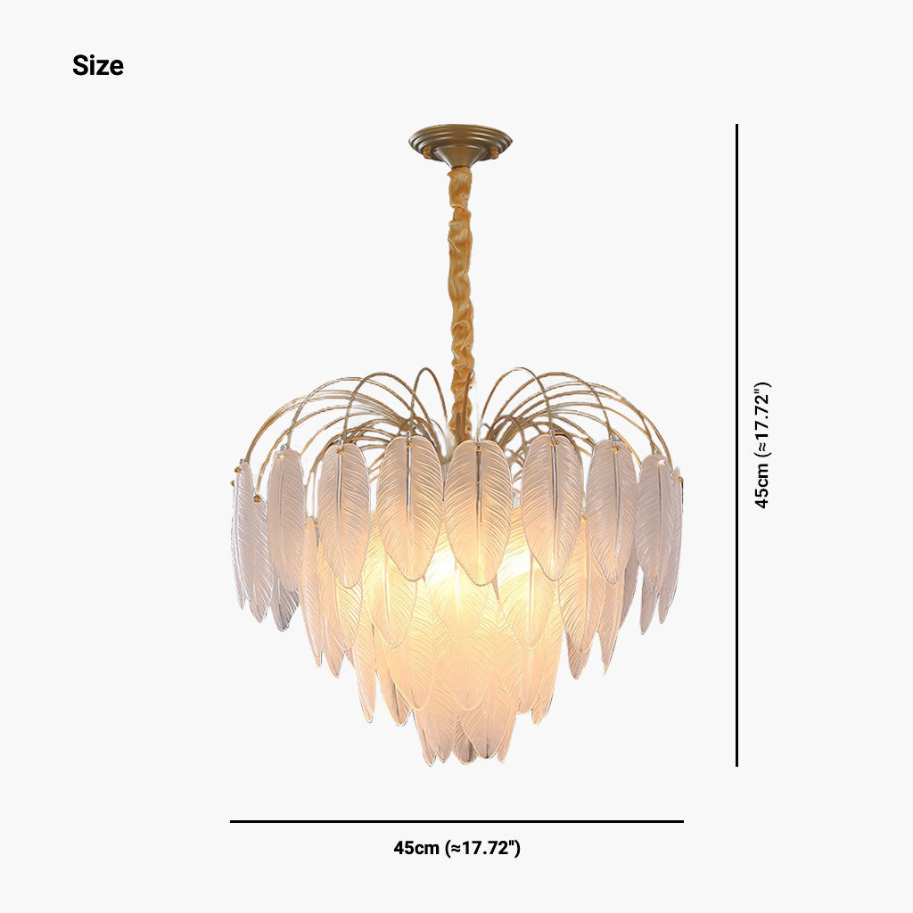 Chandelier Modern Arch Glass Feather, Gold & White