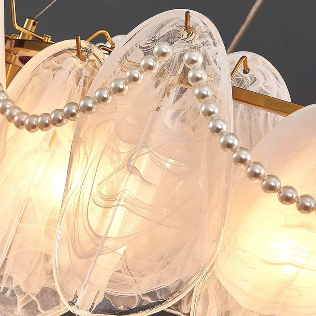 Chandelier Romantic French Frosted Glass Pearl