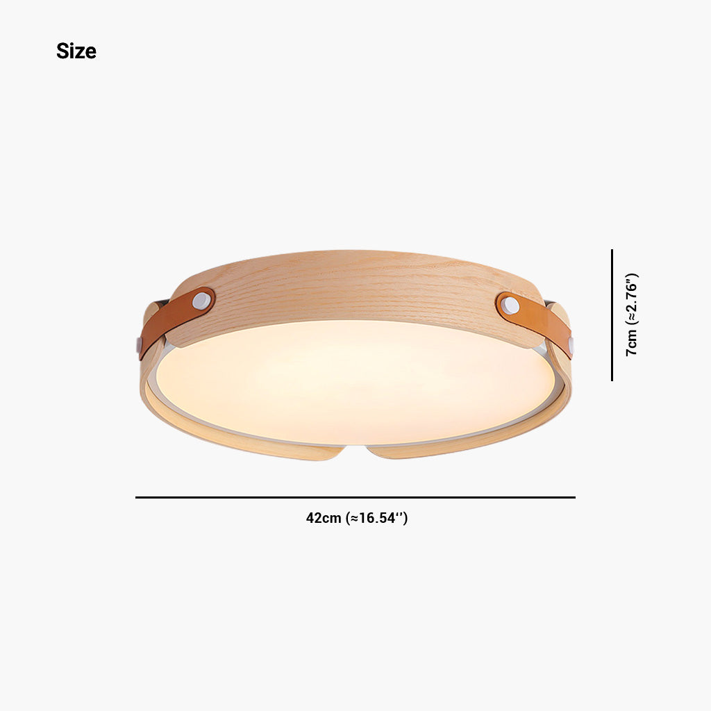 Ceiling Light Flush Mount Stylish Circular, Wood & Leather