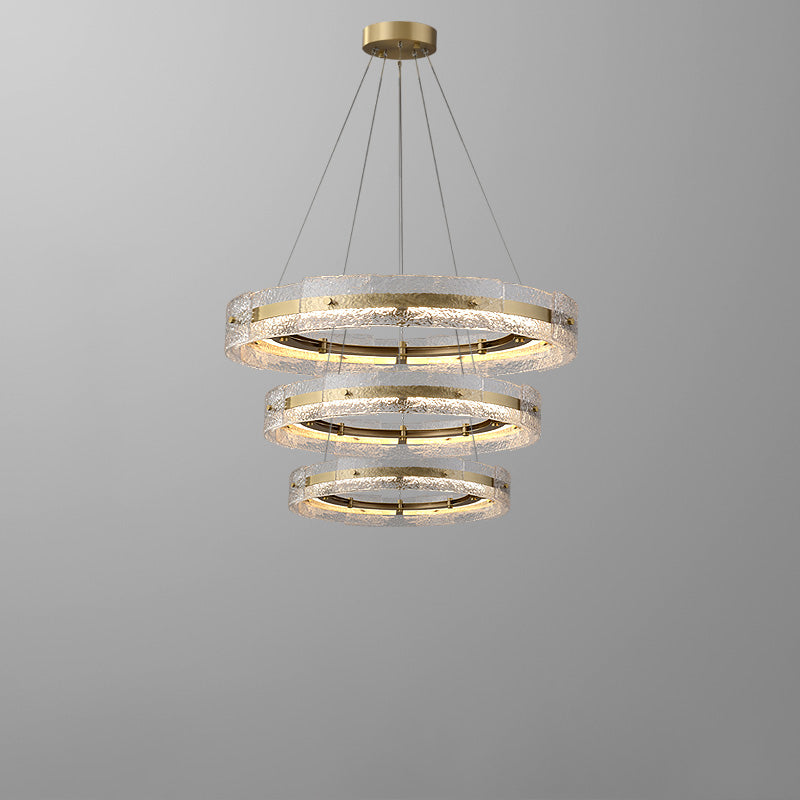 WOMO Hammered Glass Round Brass Chandelier-WM2351