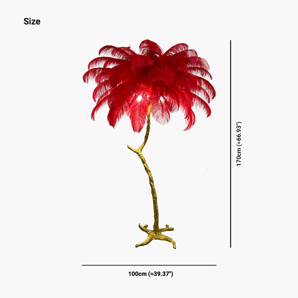 Ostrich Feather Floor Lamp Decorative Tree Shaped, Resin