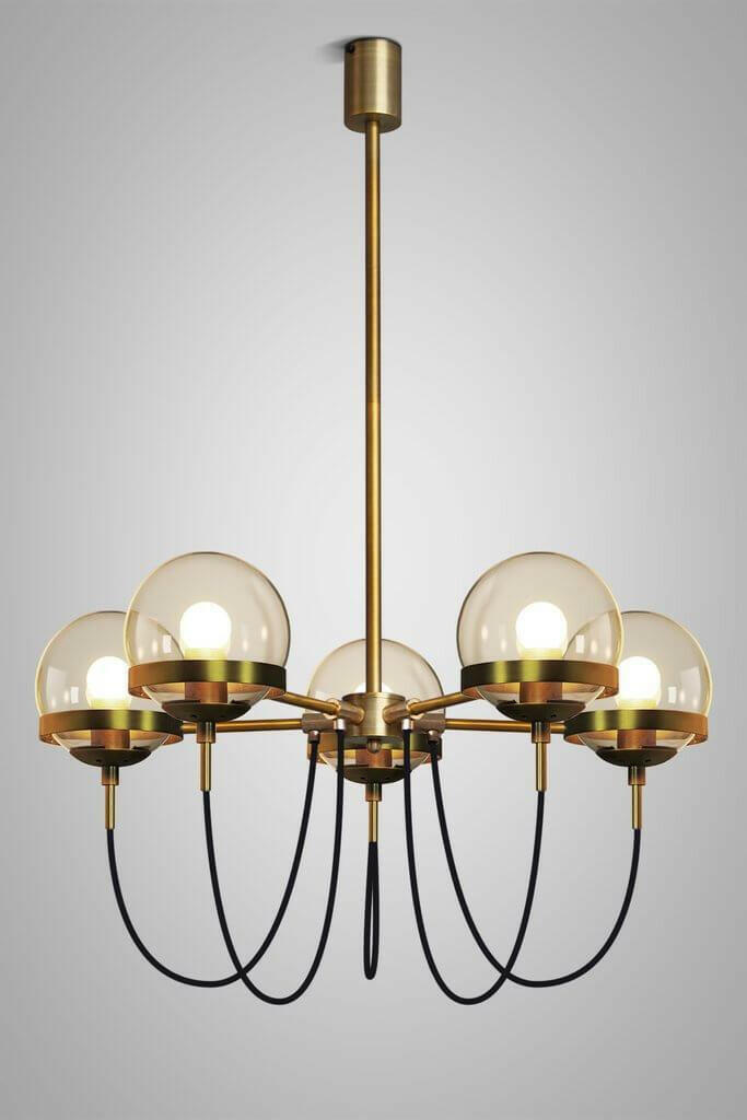 Dexter glass orb 5 head chandelier