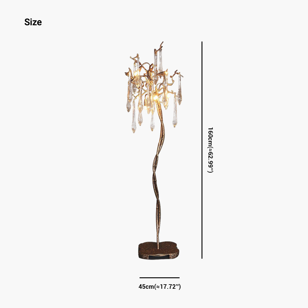 Floor Lamp Luxury Crystal Droplet Brass Branch, Gold