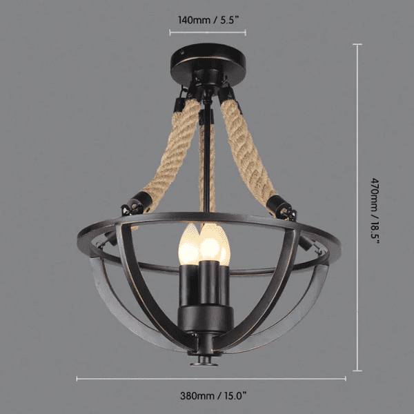 Frentty- Rustic Hemp Rope Iron Basket Antique with 3 Candle Lights