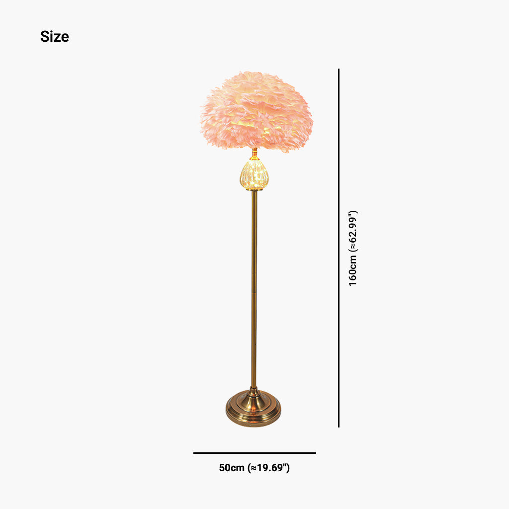 Feather Shade Floor Lamp Glass Teardrop, Pink/White