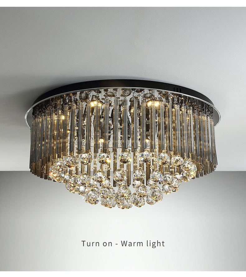 YLK Modern Ceiling Chandelier For Living Room Luxury Black LED Crystal Lamp