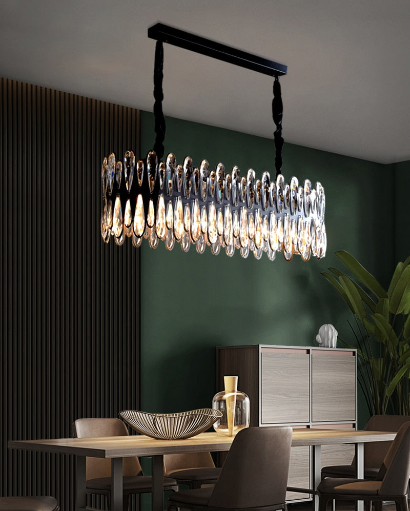 YLK Modern dining room crystal chandelier luxury black kitchen island hanging lamp oval design home