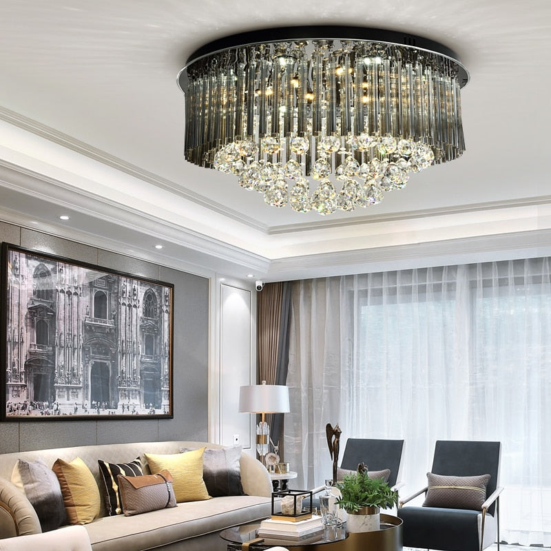 YLK Modern Ceiling Chandelier For Living Room Luxury Black LED Crystal Lamp