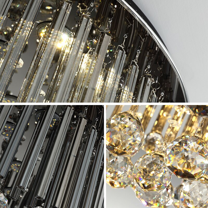 YLK Modern Ceiling Chandelier For Living Room Luxury Black LED Crystal Lamp
