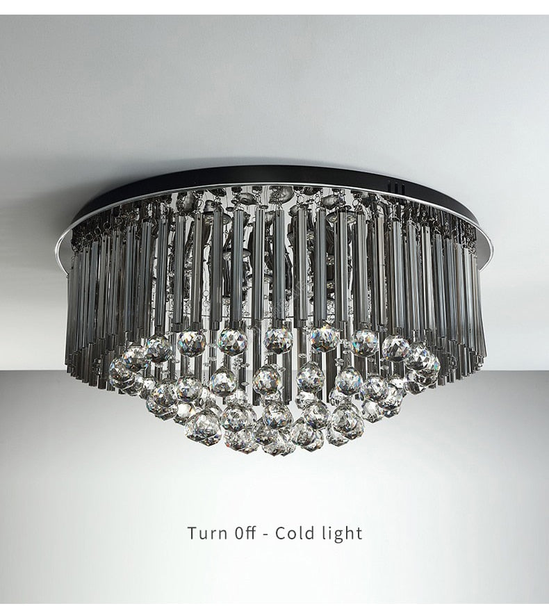 YLK Modern Ceiling Chandelier For Living Room Luxury Black LED Crystal Lamp