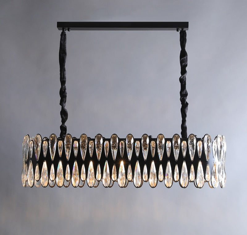 YLK Modern dining room crystal chandelier luxury black kitchen island hanging lamp oval design home