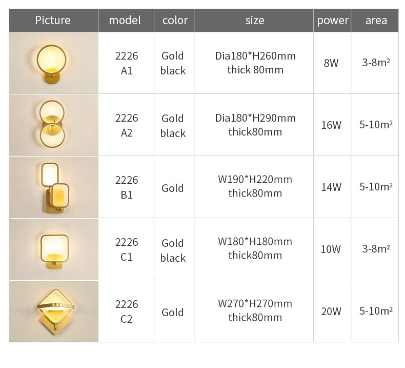 JM Nordic Wall Lamp Indoor Copper LED Bedside Light Decorative