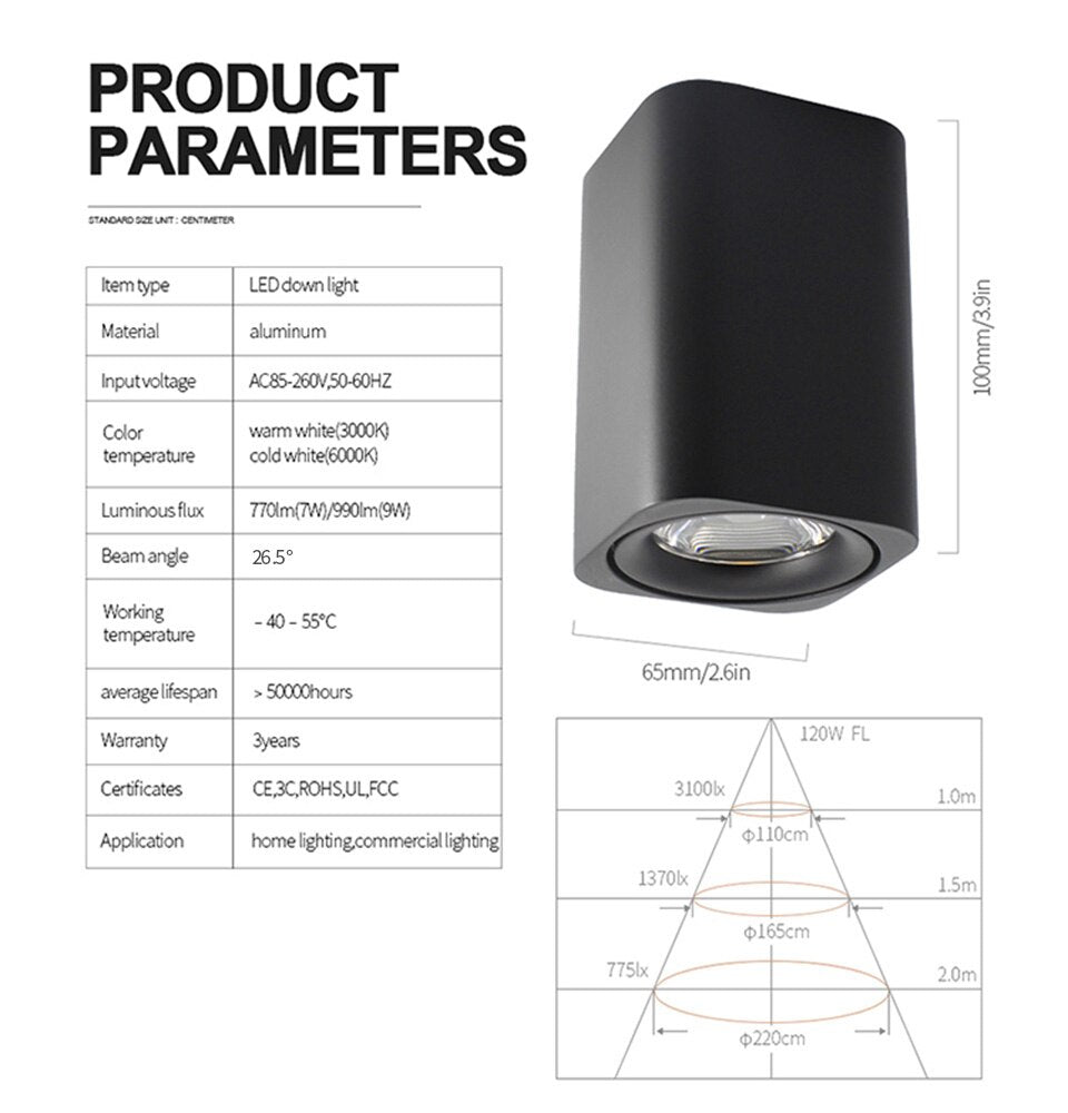 AiS Square LED Surface Mounted Spotlight 7W CRI97 Matte Aluminum Cube Ceiling Downlight