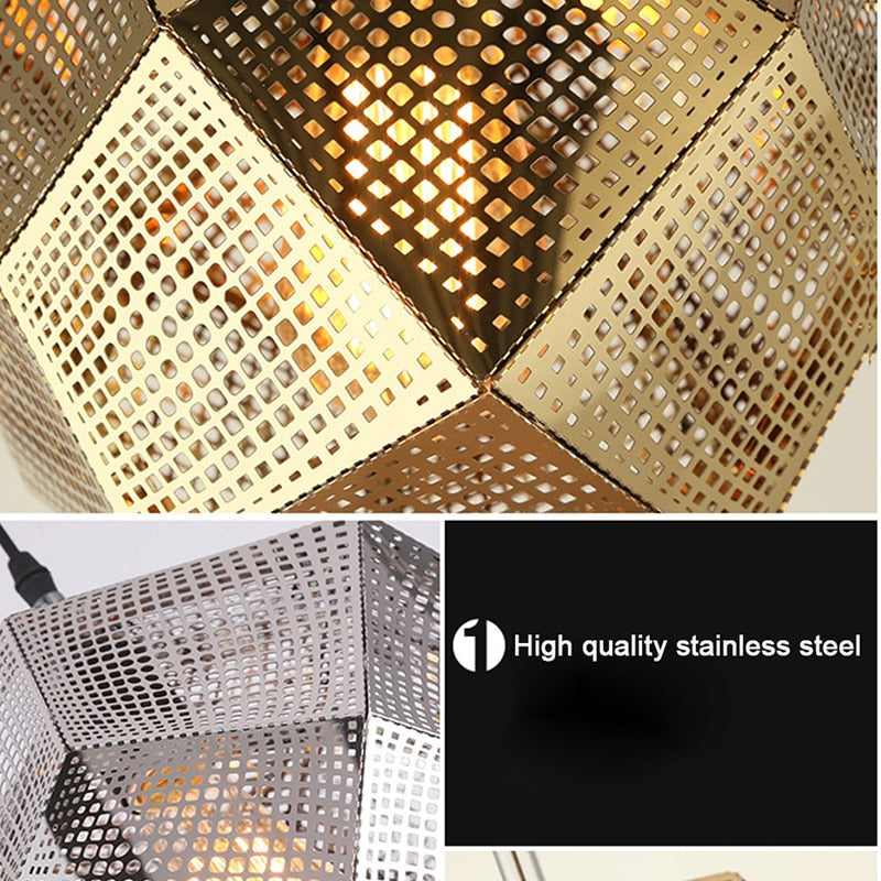 IIS Modern Industrial Plating Ball Pendant Lamp Gold/Silver Stainless Steel Art Geometry Net Lighting