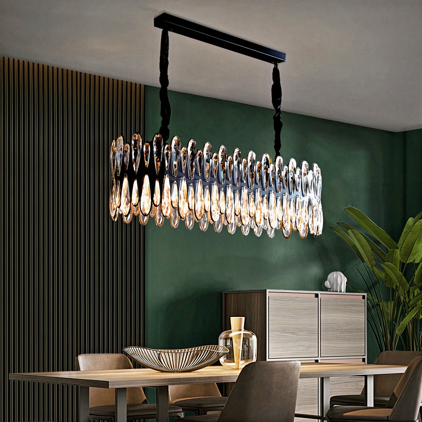 YLK Modern dining room crystal chandelier luxury black kitchen island hanging lamp oval design home