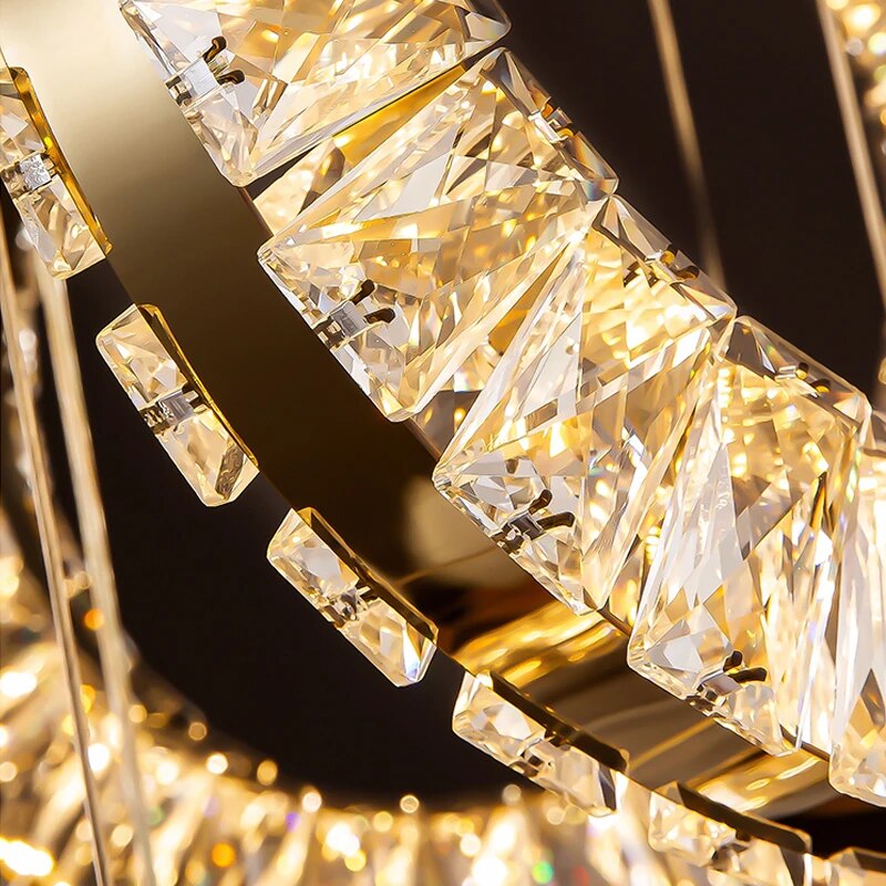 YLK Ring Design modern crystal chandelier for staircase long villa hall hanging