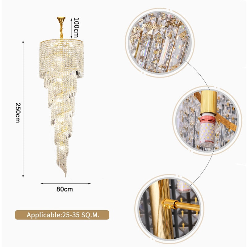 YLK modern crystal chandelier long spiral design luxury home decor