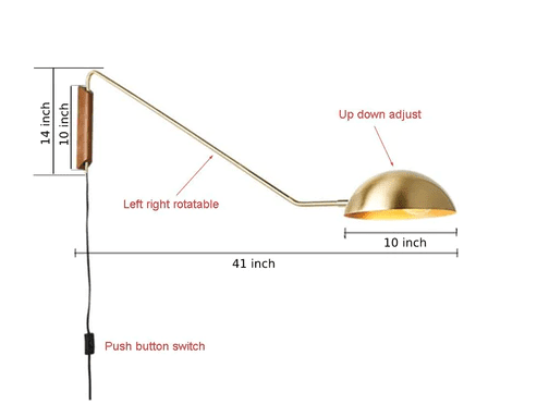 Hera - Retro Metal & Wood Wall Lamp with Plug