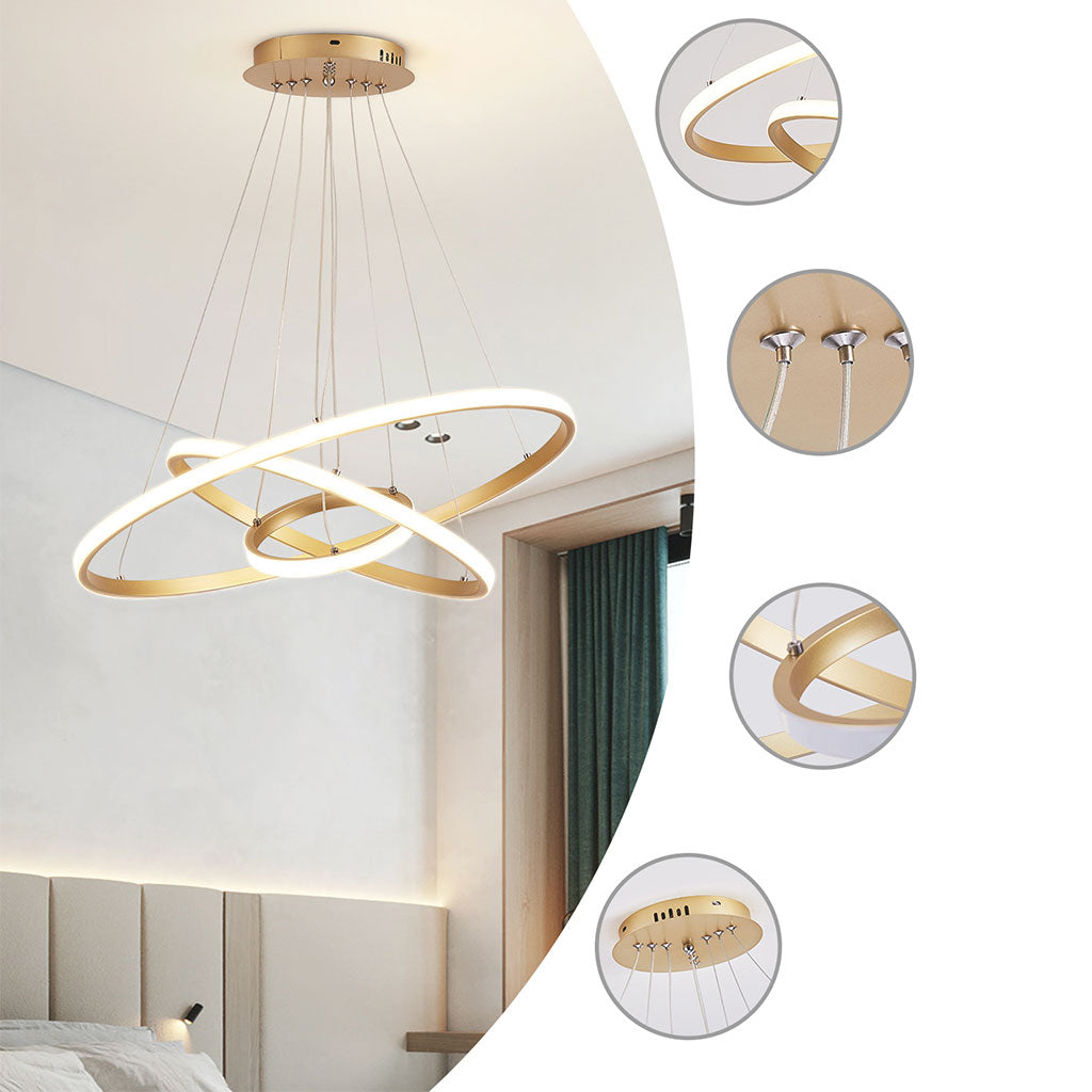 Chandelier Modern Gold 3 Ring Circular, Aluminum