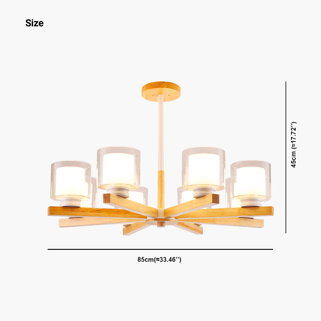 Chandelier Ceiling Light Modern Wood Glass Cylinder, Black/White