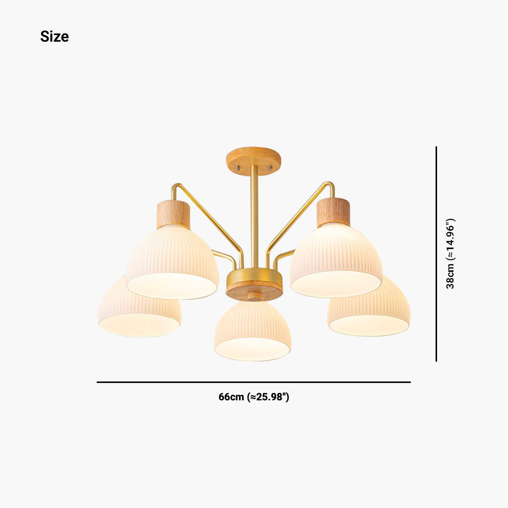 Semi Flush Mount Ceiling Light Chandelier Modern for Living Room, Wood & Glass