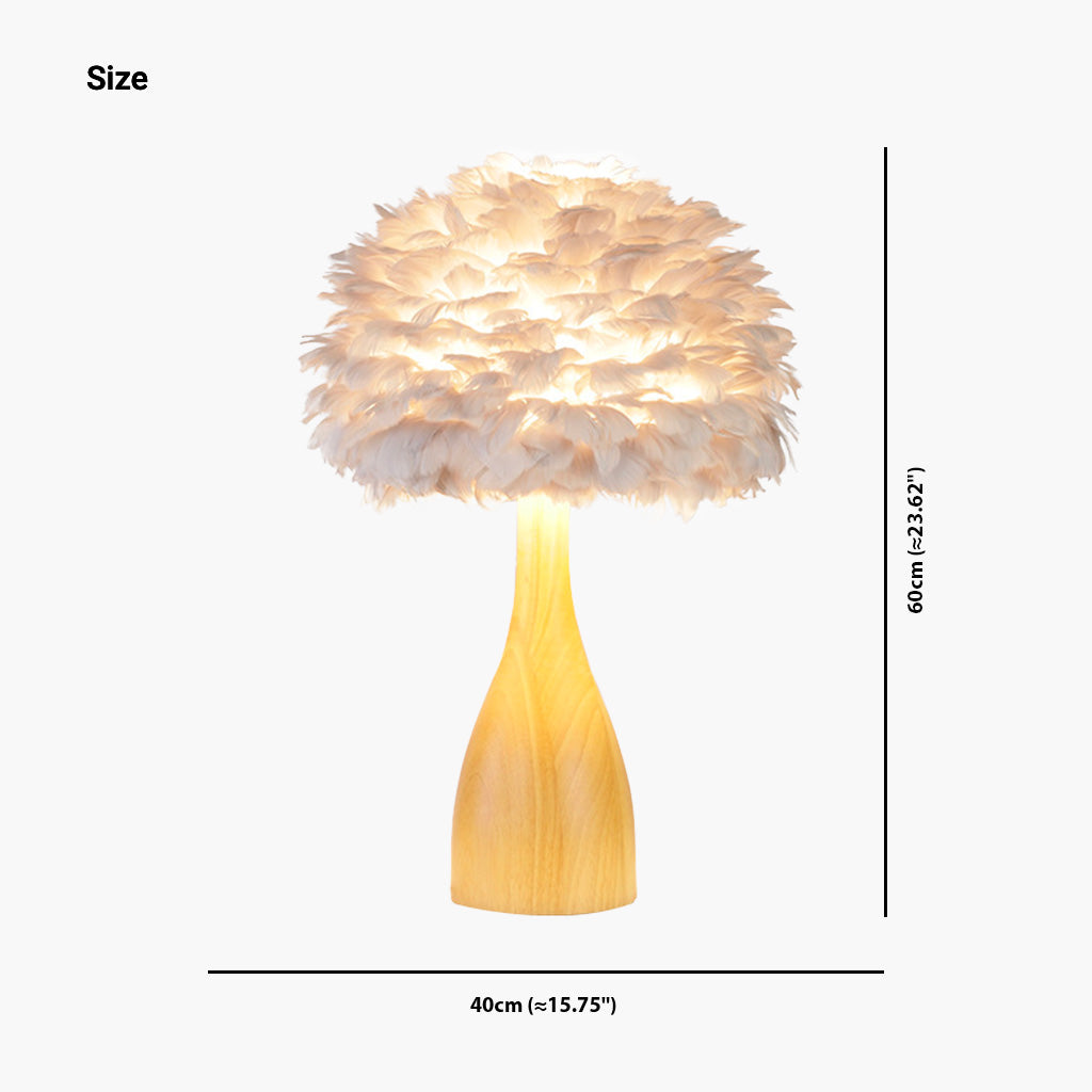 Feather Table Lamp Wood Modern for Reading, White