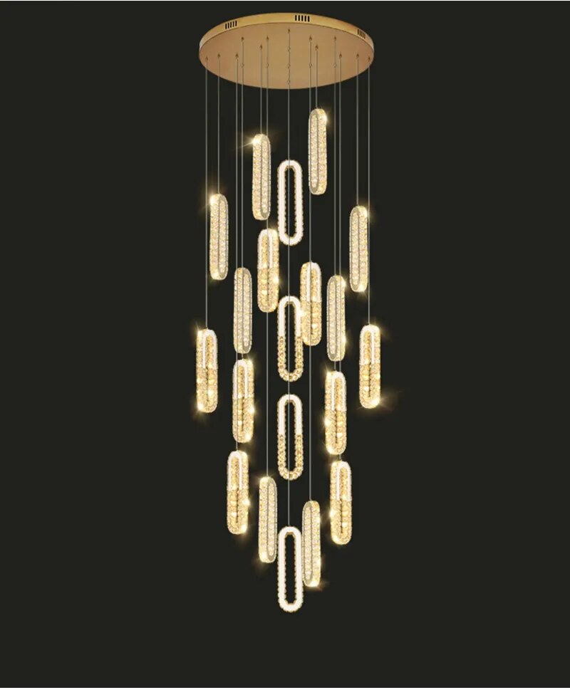 YLK Oval Long LED Crystal chandelier for staircase luxury lobby hallway hanging light