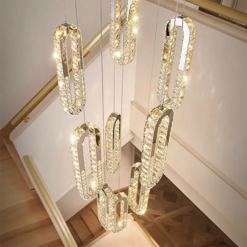 YLK Oval Long LED Crystal chandelier for staircase luxury lobby hallway hanging light