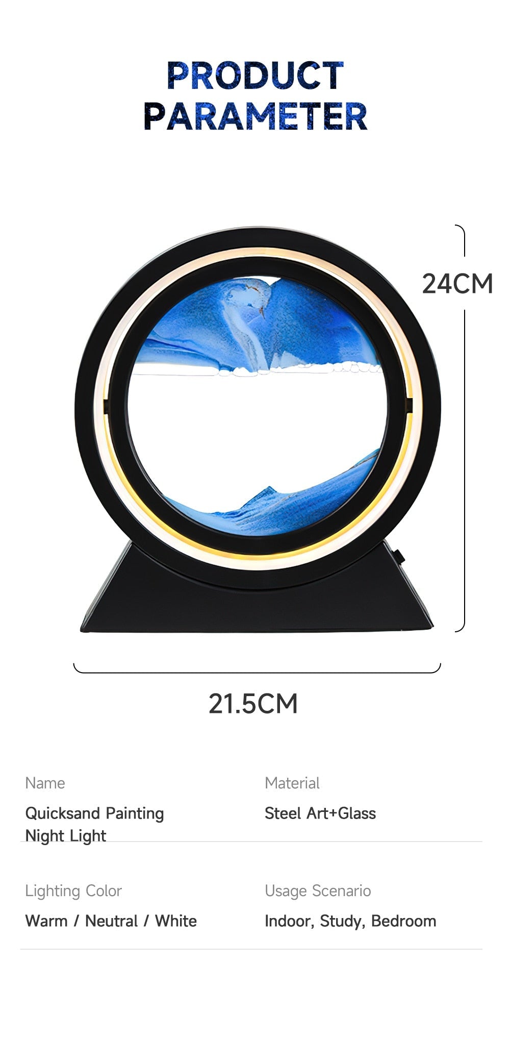 PQ 360° Rotate LED Sand Painting Night Lights