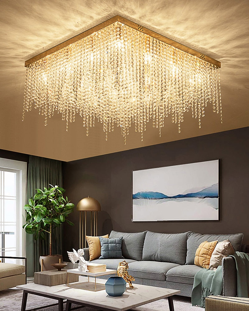 YLK Modern ceiling chandelier for living room round/square gold crystal lamp luxury