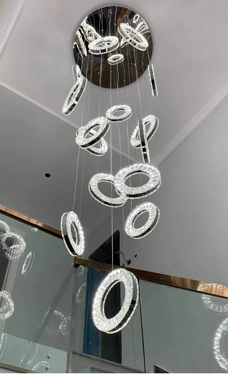 YLK Ring Design modern crystal chandelier for staircase long villa hall hanging