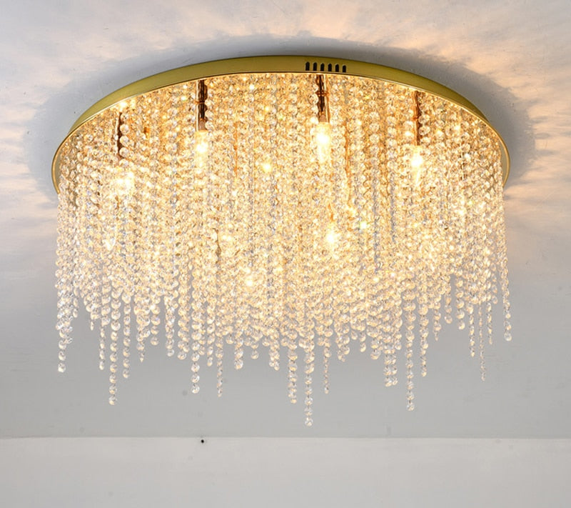 YLK Modern ceiling chandelier for living room round/square gold crystal lamp luxury