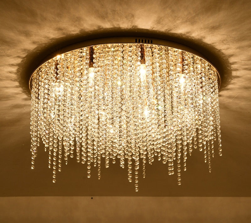YLK Modern ceiling chandelier for living room round/square gold crystal lamp luxury